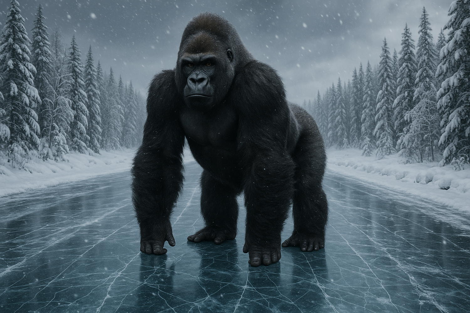 Gorilla on ice road